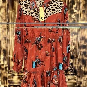 Western Style Red Dress with Animal Print